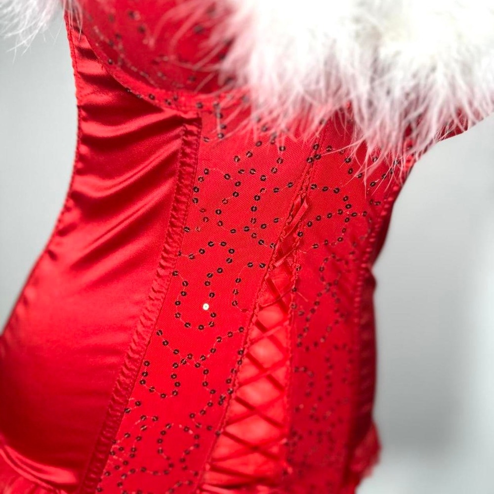La Senza Red Sexy Corset, Faux Fur, Garter Straps, Size XS - Picture 3 of 8